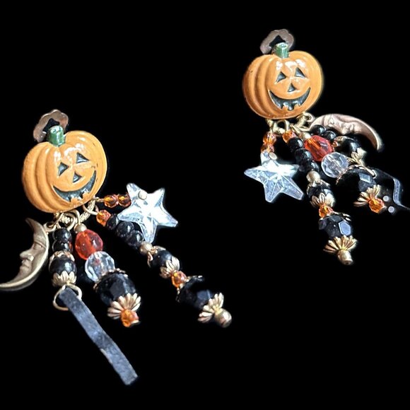 Enamel Jack-O-Lantern Halloween Dangle Earrings - Picture 4 of 5